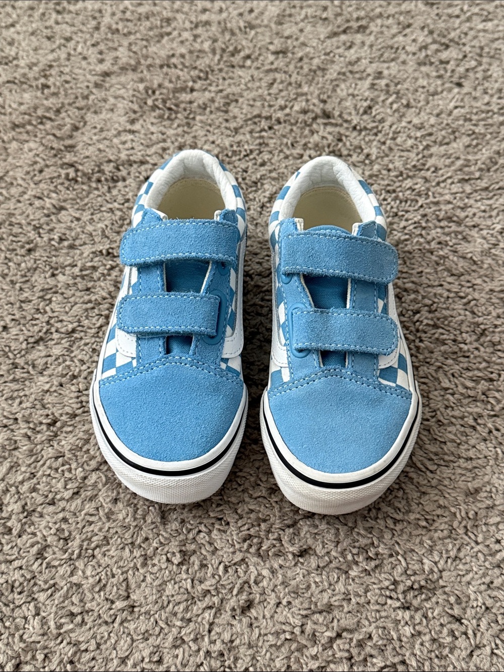 Vans Kids Velcro Checkerboard Sneakers - Light Blue & White